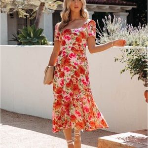 Floral Square Neck MIDI Dress